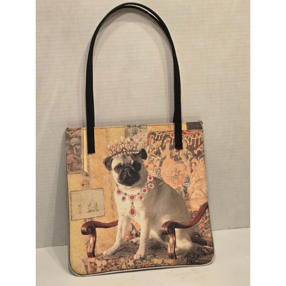 Sana “Pug” shoulder purse wearing crown of jewels and necklace Blingling